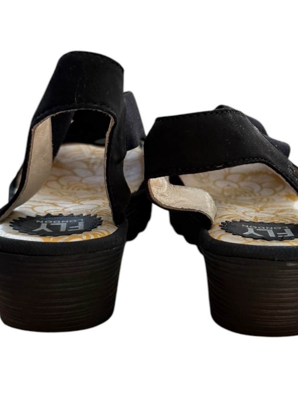 Fly London Yaji888fly Black Leather Crisscross Elastic Wedge Sandals Sz 35 US 5 - Picture 8 of 9